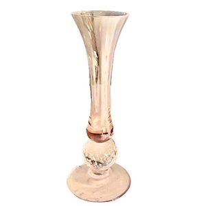 Hand Blown Pink Depression Art Glass Bud Vase Textured Glass Ball Connects Foot